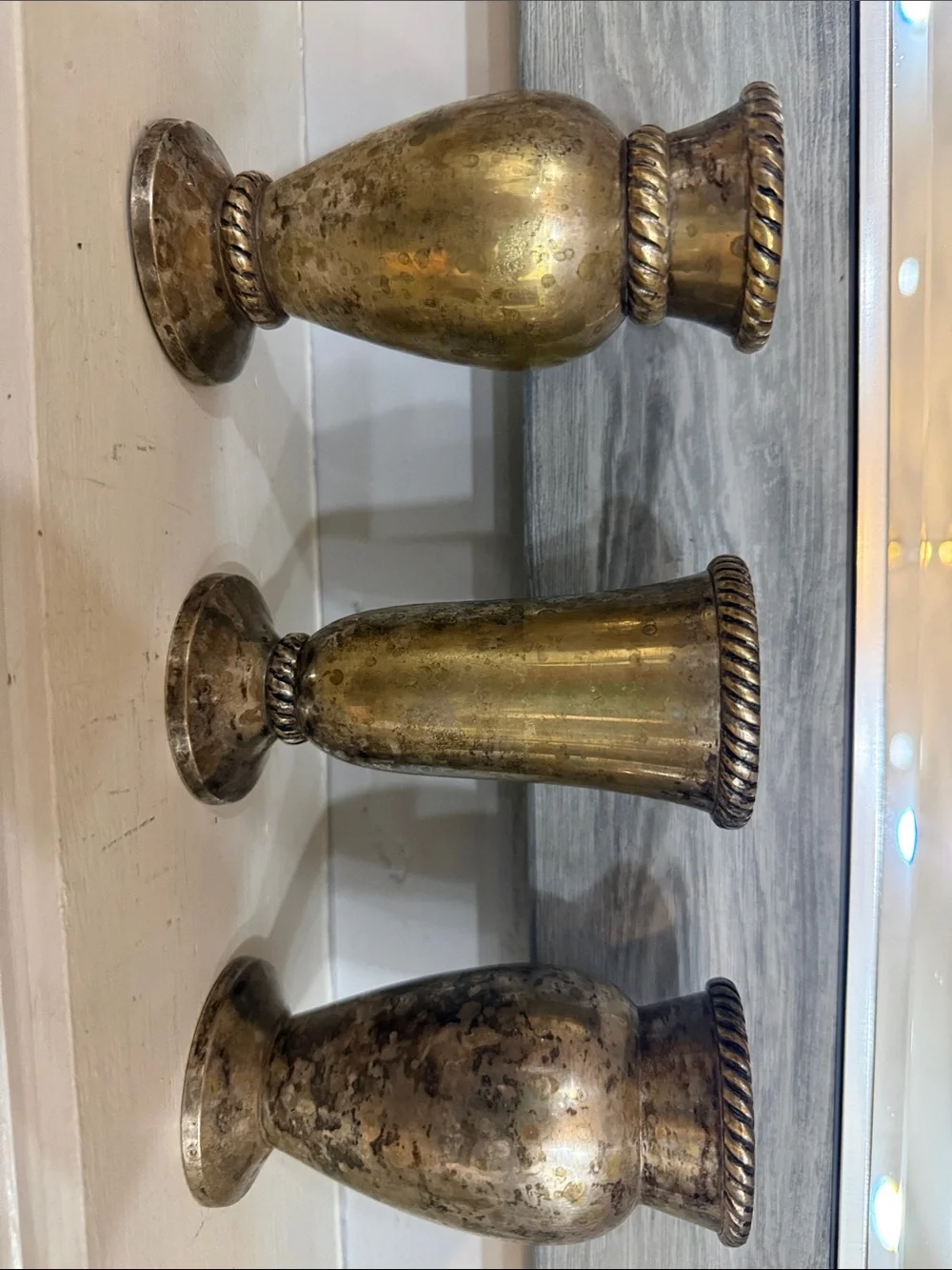 Pottery Barn Antique Brass-Tone Decorative Vase Set